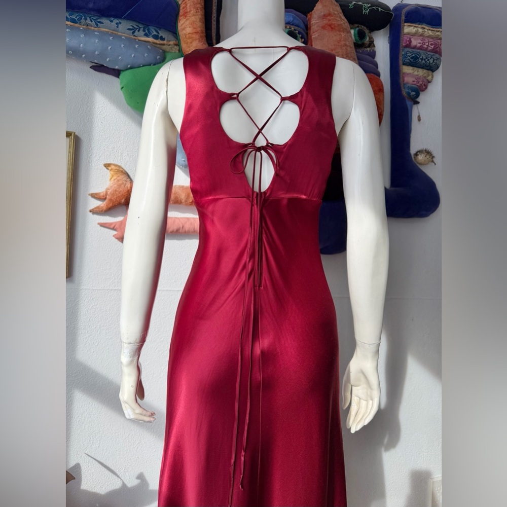 90s DARK WINE Lace Up Dress ‘All That Jazz’ Prom Gothic Gown Vintage Whimsygoth - Picture 6 of 8